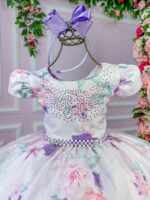 Vestido Bella Child Catarina Juvenil Off Flores Lilas - Imagem 3
