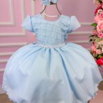 Vestido Ysa Kids Azul Bebe Peito Perolas