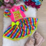 Conjunto Junino Banana Club Luxo Manu Rosa Neon