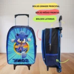 Kit Mochila Rodinhas + Lancheira + Estojo Sonic - Imagem 3